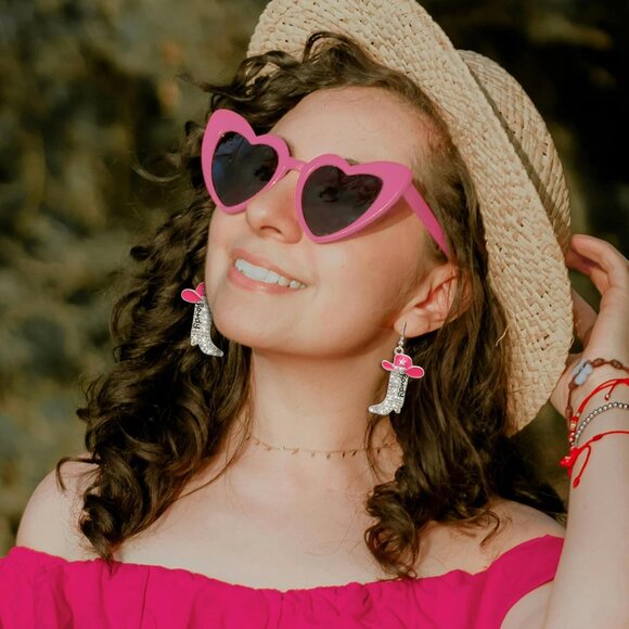 Glitter Rhinestone Cowgirl Earrings for Women, Western Howdy Letter Dangle Boot - Picture 4 of 8